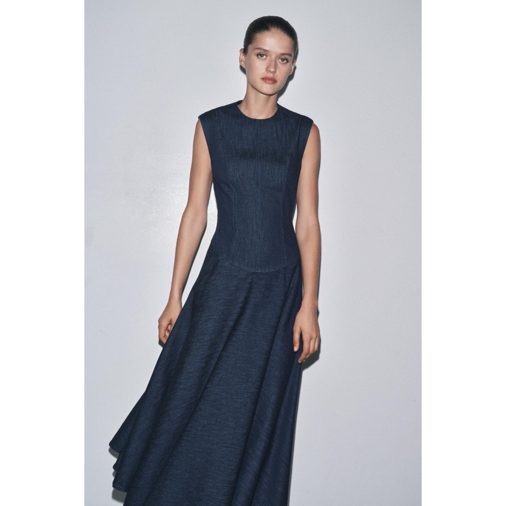 NWT ZARA ZW COLLECTION DENIM MIDI DRESS M